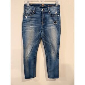 7 For All Mankind Kimmie Crop Jeans Distressed Medium Wash Women's Size 27